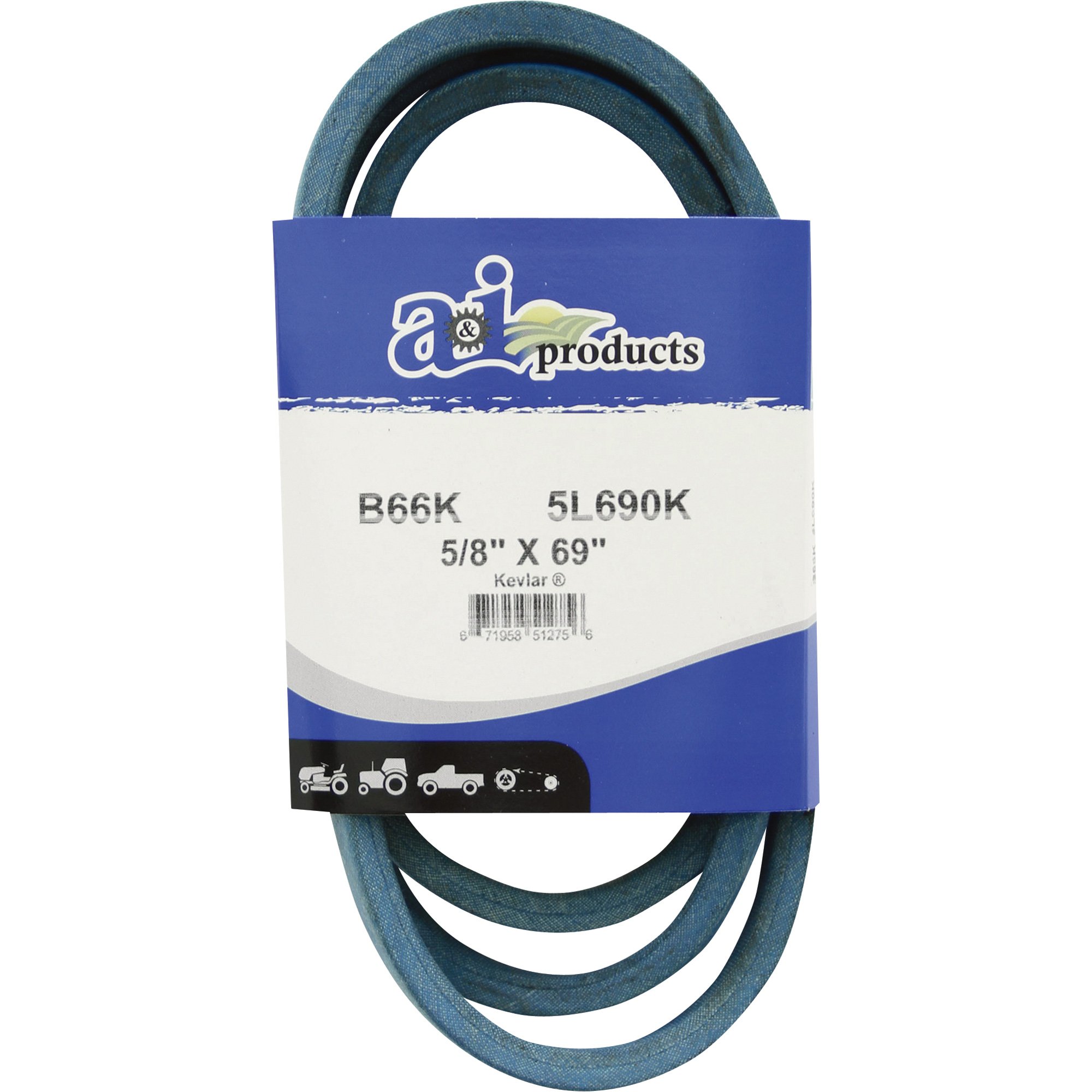 A & I Products Blue Kevlar V-Belt with Kevlar Cord — 69in.L x 5/8in.W, Model# B66K/5L690K